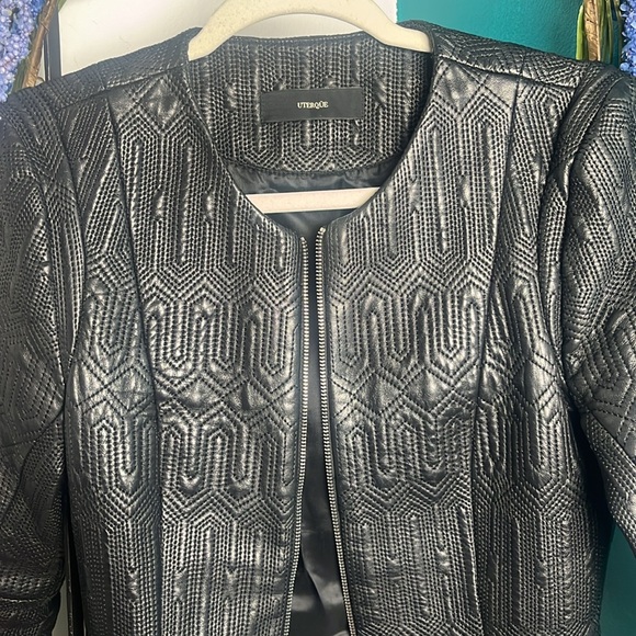 Uterqüe Black Quilted black sheep skin leather jacket size S - Picture 5 of 10